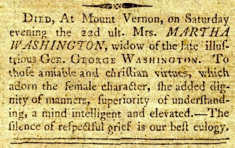 Martha Washington Obituary