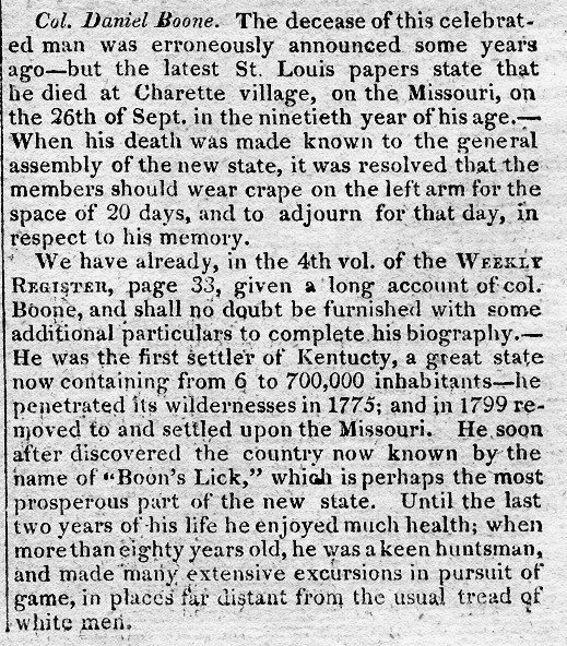 Daniel Boone Obituary